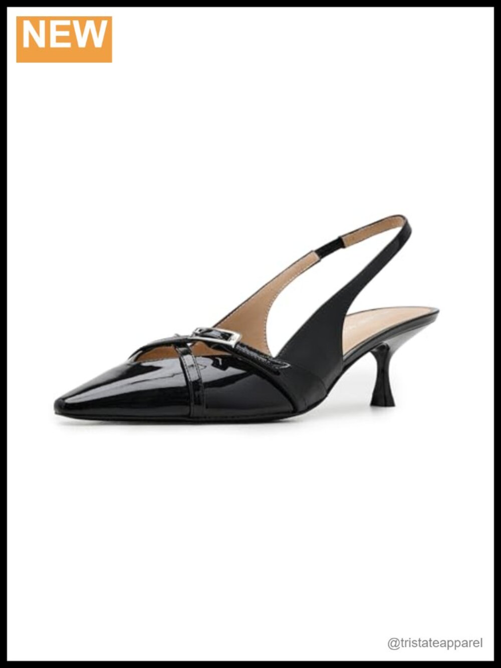 Patent Leather Slingback Pumps Pointed Toe Kitten Heel